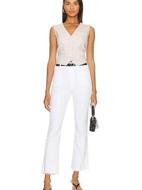MOTHER The Hustler Patch Pocket Ankle Fray Jeans in White SZ 33 EUC